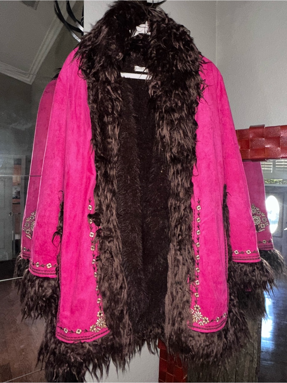 Spell Joplin Pink Coat with Dark Brown Faux-Fur Trim - Picture 5 of 7